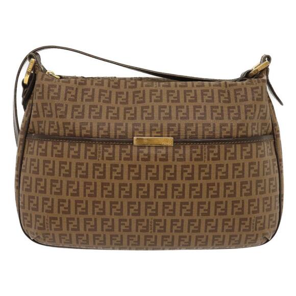 FENDI Zucchino Canvas Shoulder Bag Brown - Picture 2 of 13
